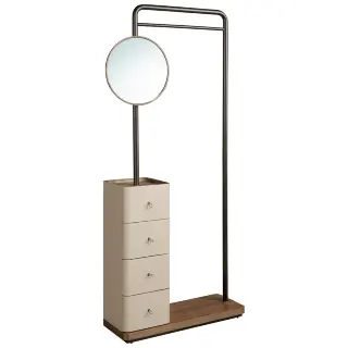 Вешалка для одежды 3281 из кожи, ореха и черной стали с зеркалом