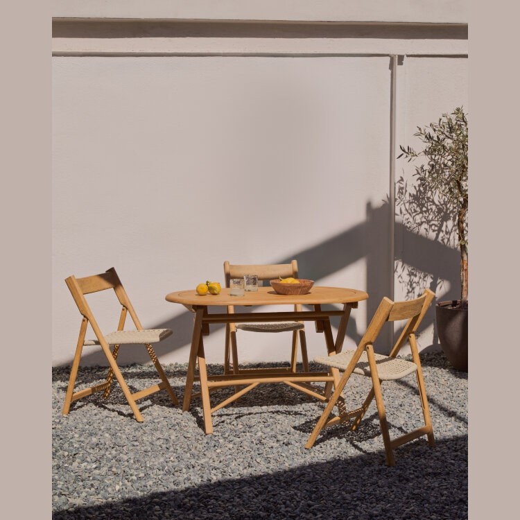 Складной стул Dandara из массива акации со стальной конструкцией и белым шнуром
