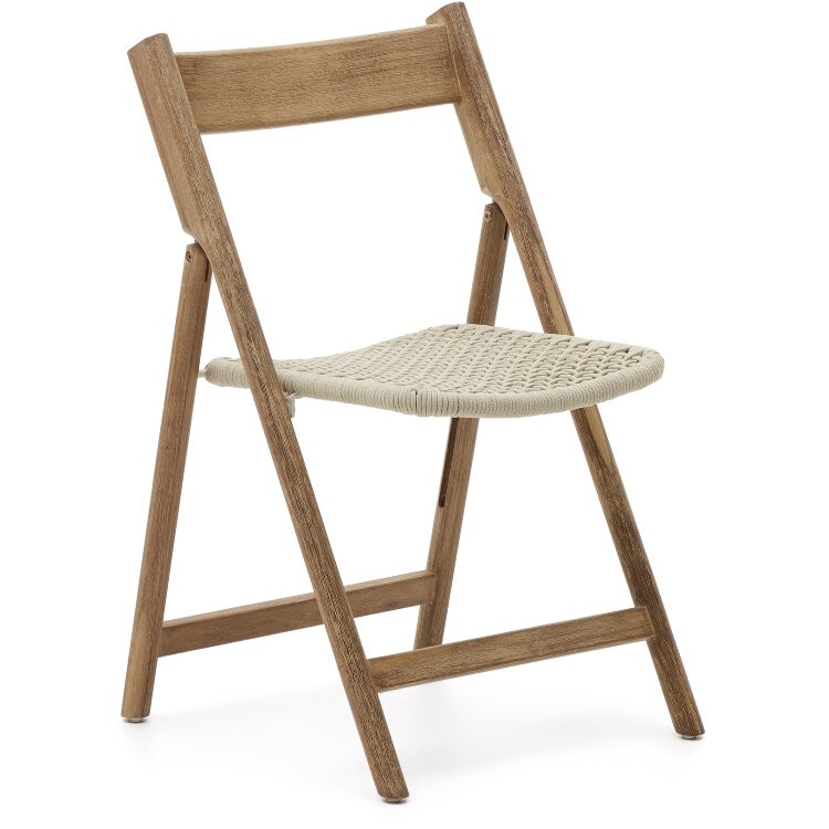 Складной стул Dandara из массива акации со стальной конструкцией и белым шнуром
