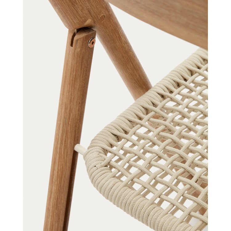 Складной стул Dandara из массива акации со стальной конструкцией и белым шнуром