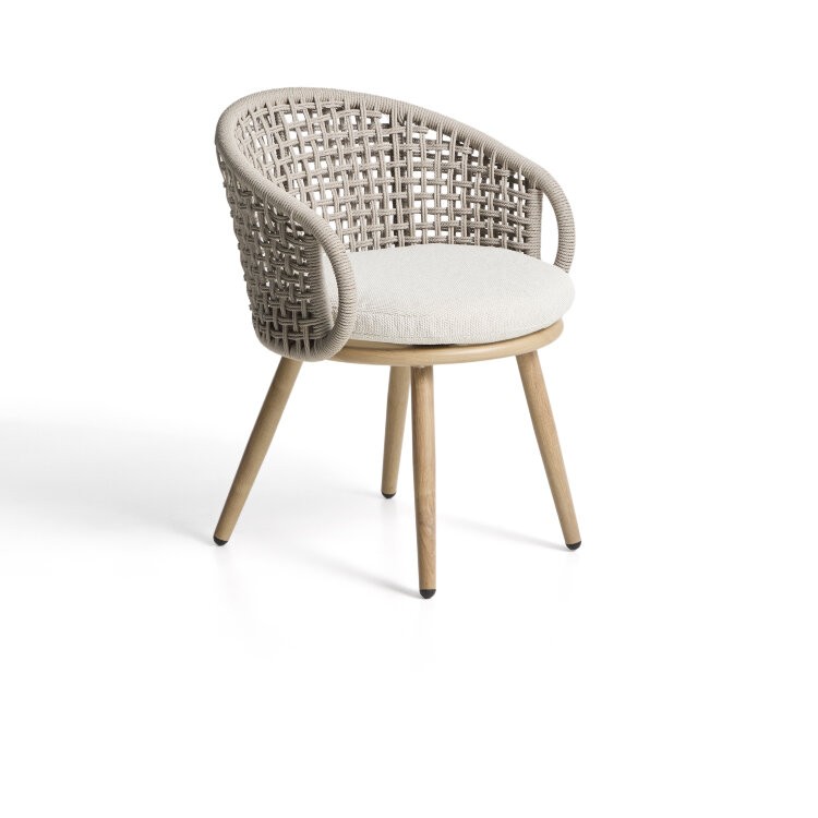 Уличный стул Lidario из алюминия с отделкой под дерево и бежевой веревки