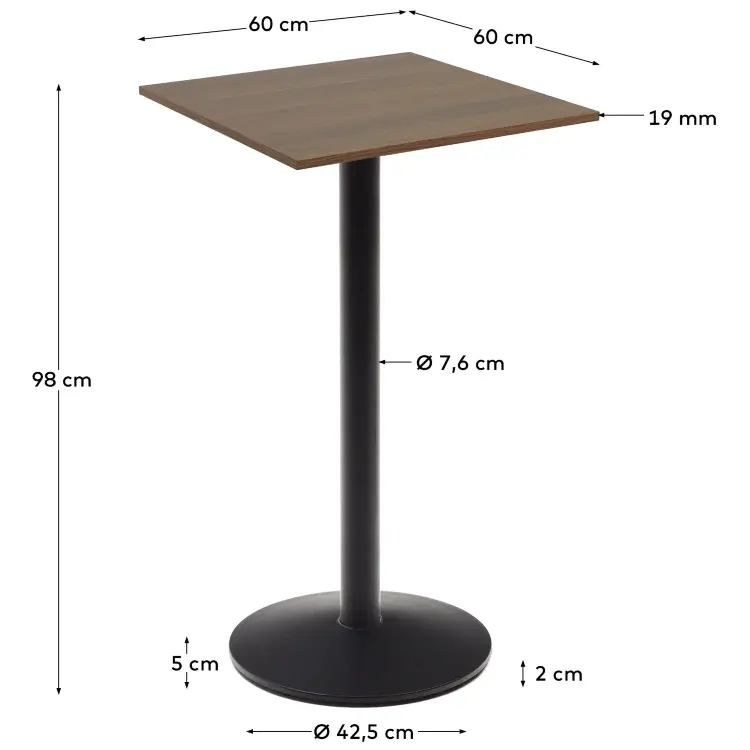 Высокий садовый столик Esilda ореховый на черном металлическом основании 60 x 60 x 96 см