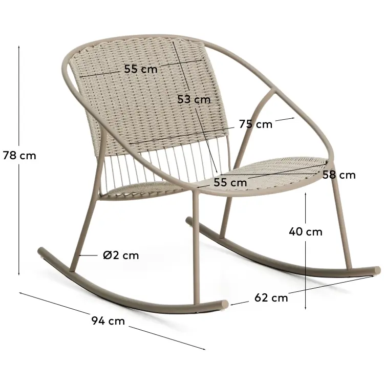 Кресло-качалка уличное Atrani из стали и веревки бежевого цвета