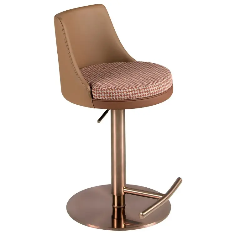 Поворотный барный стул 4229 из терракотовой ткани и коричневой экокожи