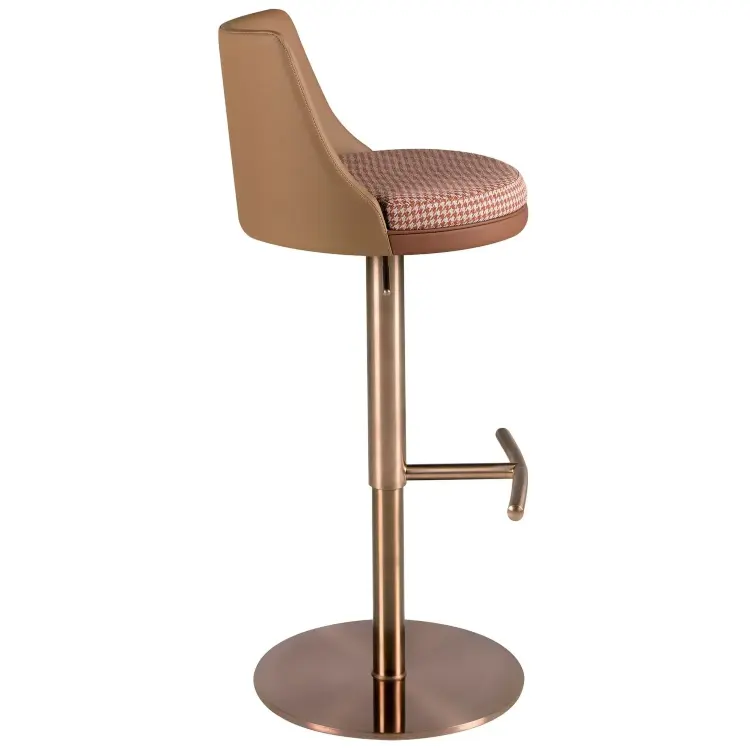 Поворотный барный стул 4229 из терракотовой ткани и коричневой экокожи