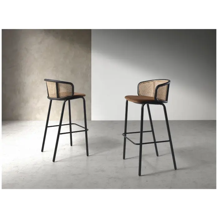 Барный стул 4128/BS-1698A из коричневого бархата и ротанга