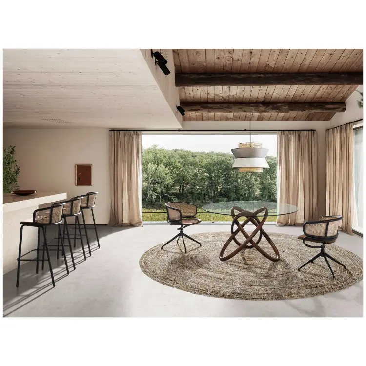 Барный стул 4128/BS-1698A из коричневого бархата и ротанга