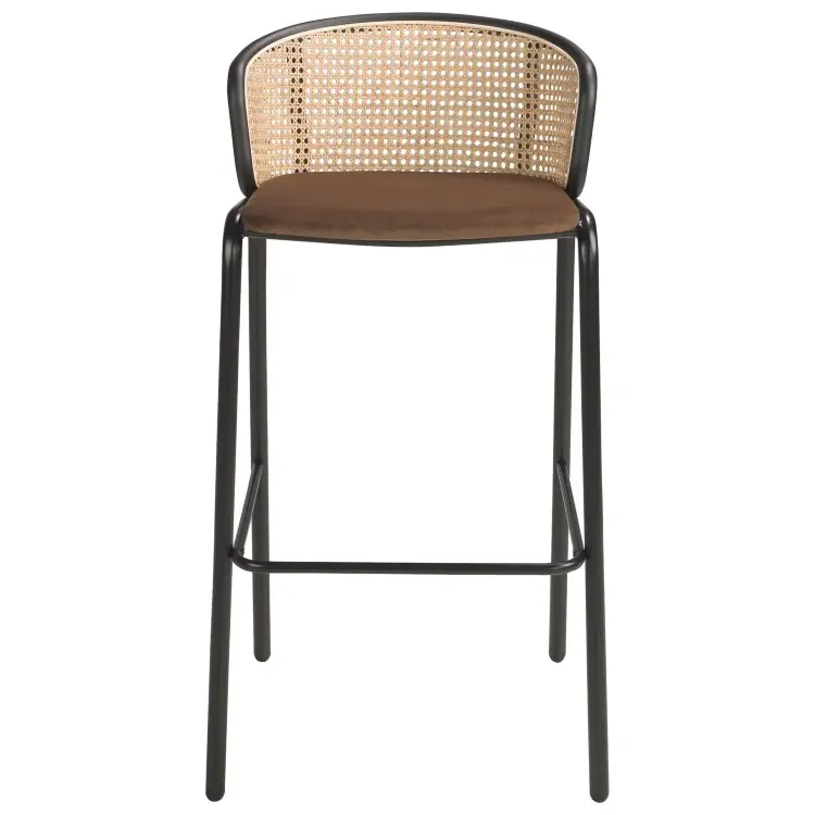 Барный стул 4128/BS-1698A из коричневого бархата и ротанга