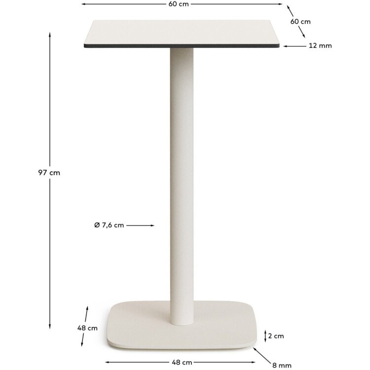 Высокий садовый столик Dina белый на белом металлическом основании 60 x 60 x 96 см