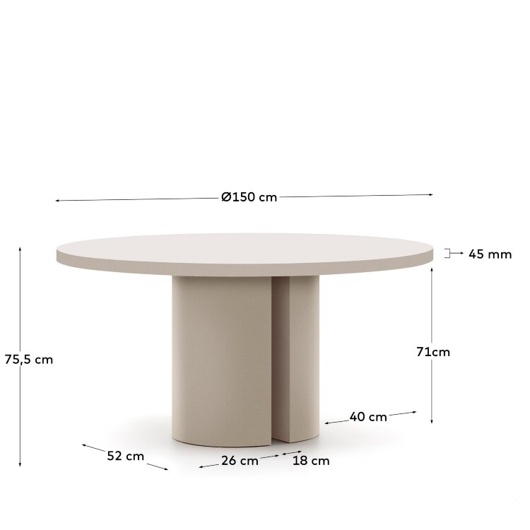 Круглый стол Nealy из лакированного МДФ в отделке экрю, Ø 150 см