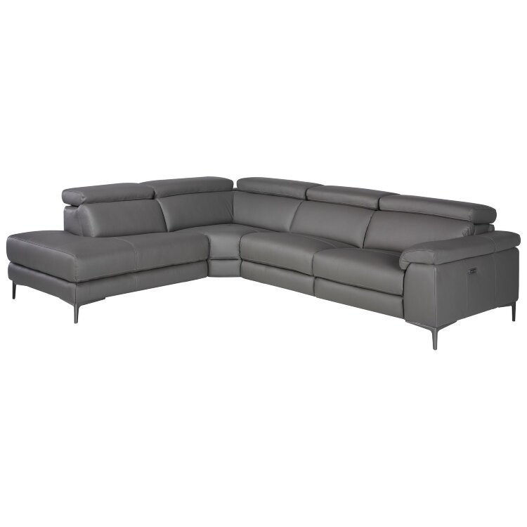 Угловой диван с реклайнером 5320-L-M9019 /6112 серый кожаный