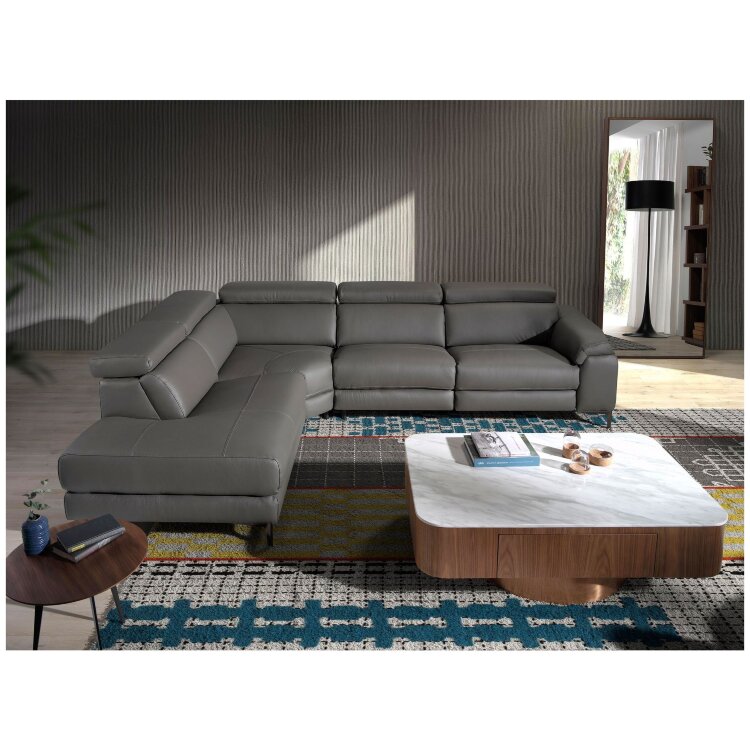 Угловой диван с реклайнером 5320-L-M9019 /6112 серый кожаный