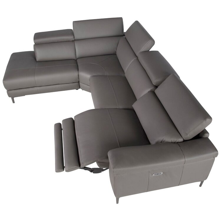 Угловой диван с реклайнером 5320-L-M9019 /6112 серый кожаный