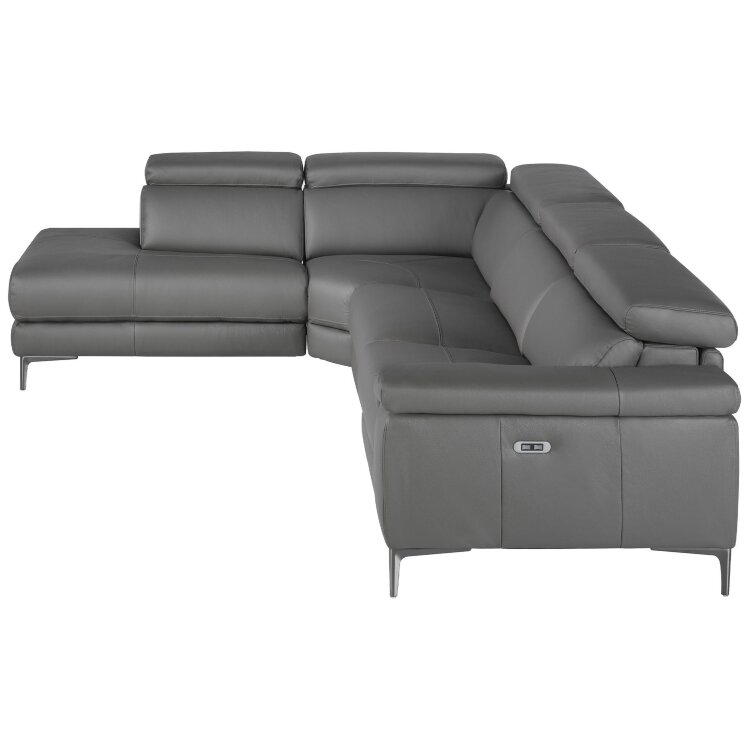 Угловой диван с реклайнером 5320-L-M9019 /6112 серый кожаный