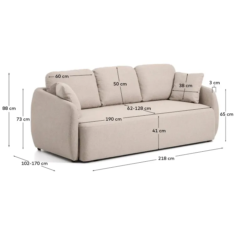 Трехместный диван-кровать Laira из бежевого шенилла, 218 см