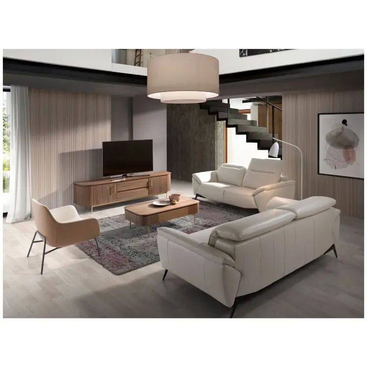 Диван 2-х местный 6131/KF072-2P-M5652 с обивкой из серо-бежевой кожи