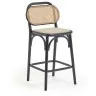Барный стул Doriane из цельного вяза высотой 65 см с черным лаком и мягким сиденьем