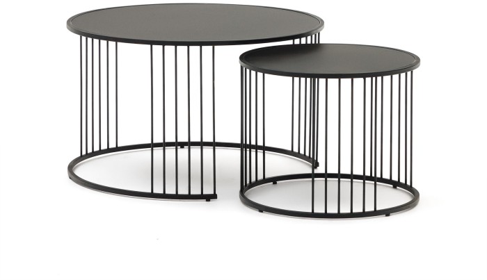 2 столика Hadar из закаленного стекла и металла с матовой черной отделкой, 75см / 45см