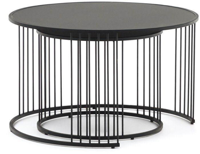 2 столика Hadar из закаленного стекла и металла с матовой черной отделкой, 75см / 45см