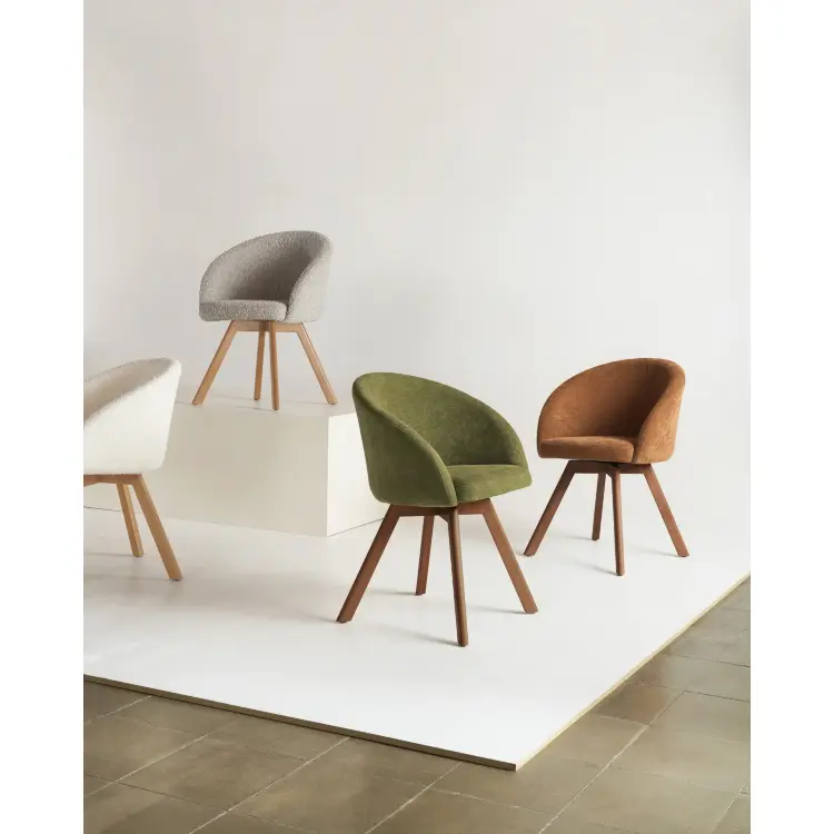 Marvin Поворотный стул из зеленой синели с ножками из ясеня