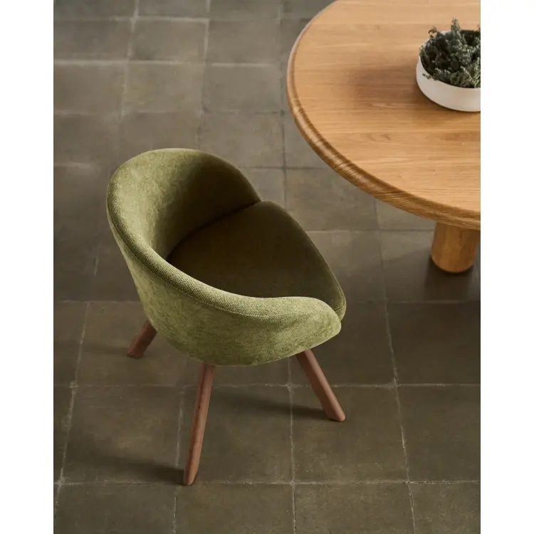 Marvin Поворотный стул из зеленой синели с ножками из ясеня