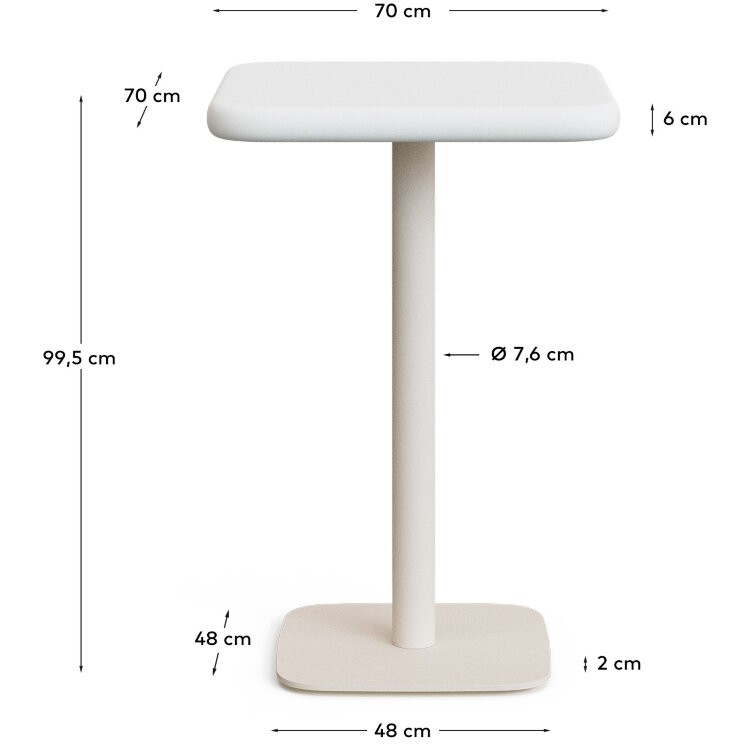 Уличный стол Dina высокий белый из цемента и стали со столешницей 70х70 см