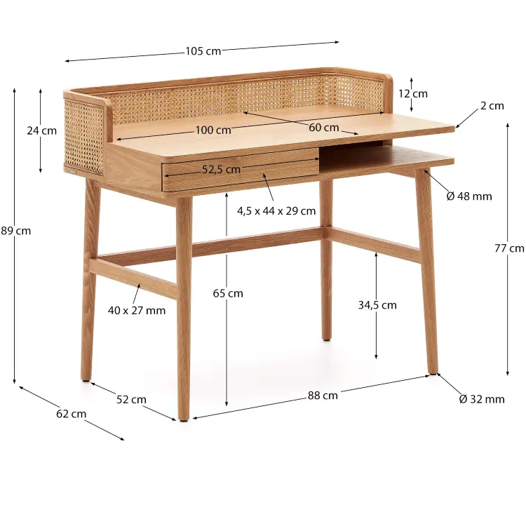 Araxi Письменный стол из массива ясеня и ротанга 105 x 62 см