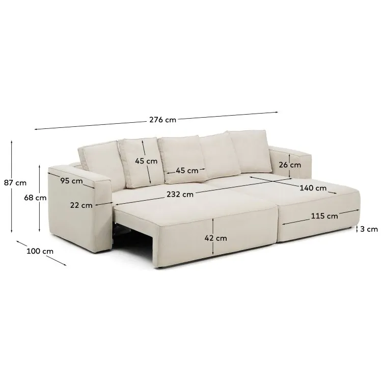 3-местный диван-кровать Marela бежевый шенилл с кушеткой справа 276 см