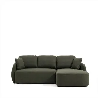 Трехместный диван-кровать Laira с правым шезлонгом из темно-зеленого шенилла 246  см