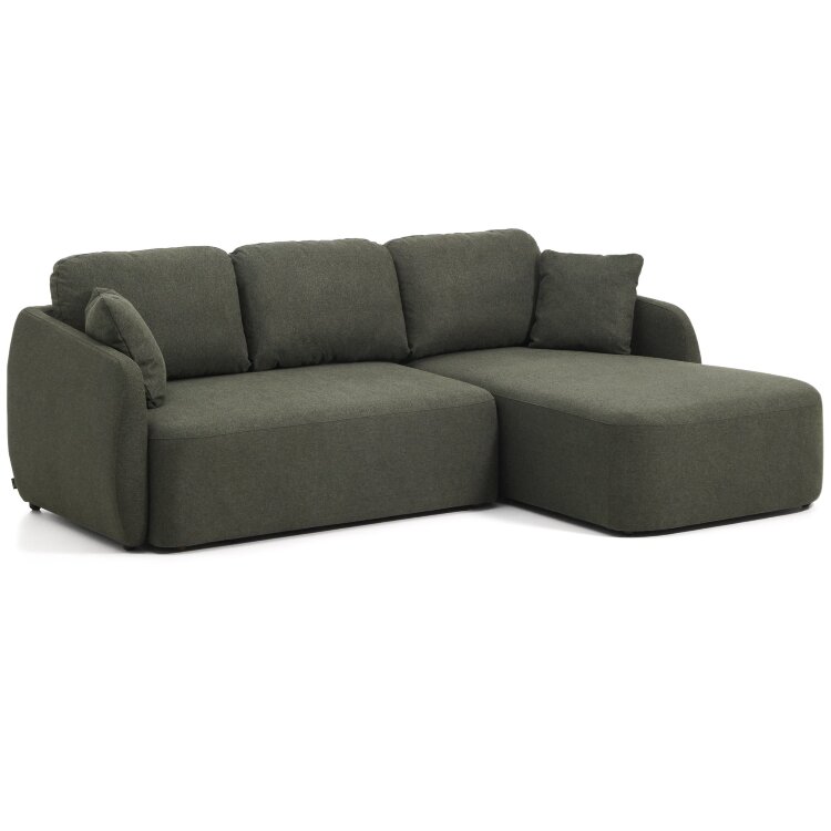 Трехместный диван-кровать Laira с правым шезлонгом из темно-зеленого шенилла 246  см