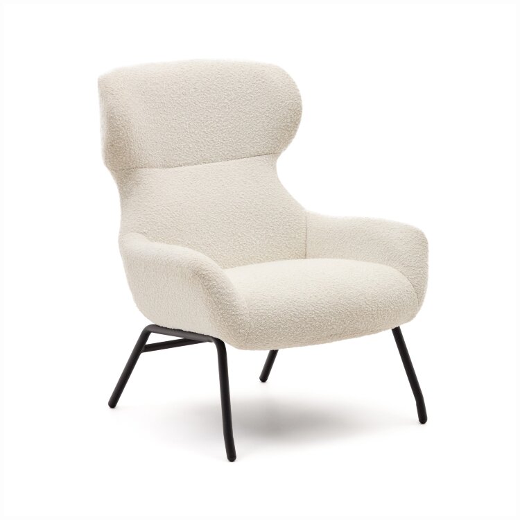 Belina Кресло из белой ткани букле и стали с черной отделкой
