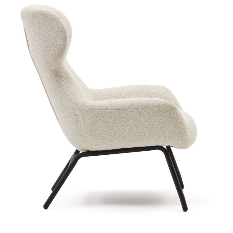 Belina Кресло из белой ткани букле и стали с черной отделкой