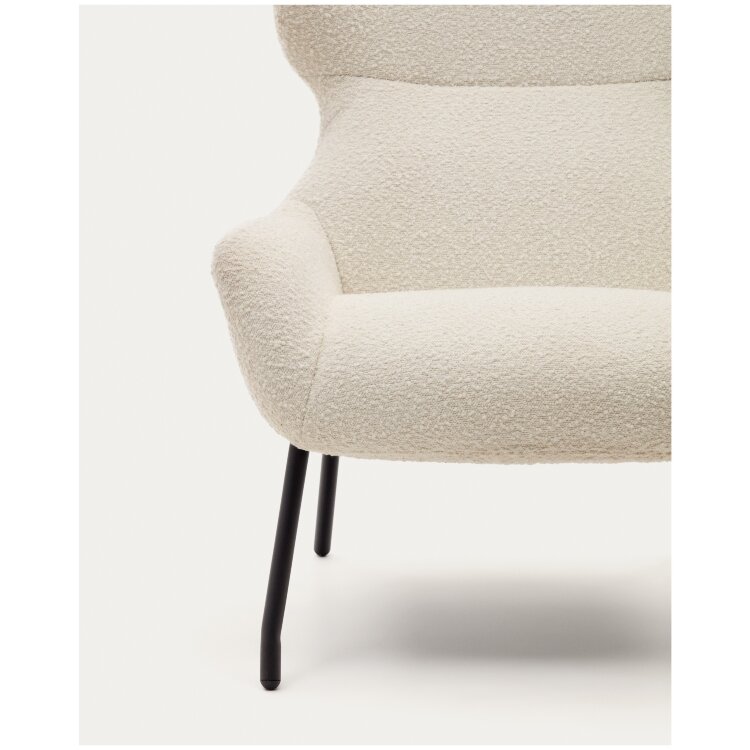 Belina Кресло из белой ткани букле и стали с черной отделкой