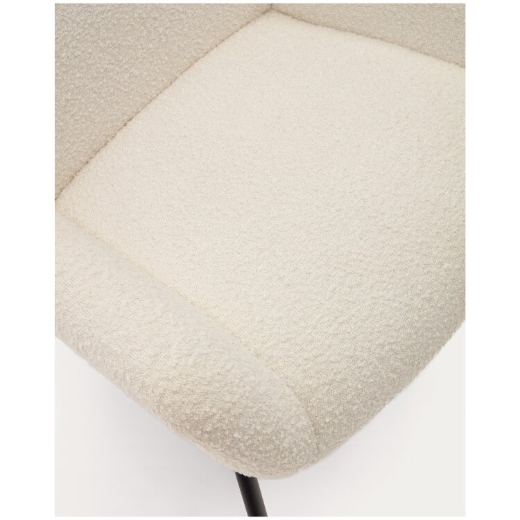 Belina Кресло из белой ткани букле и стали с черной отделкой