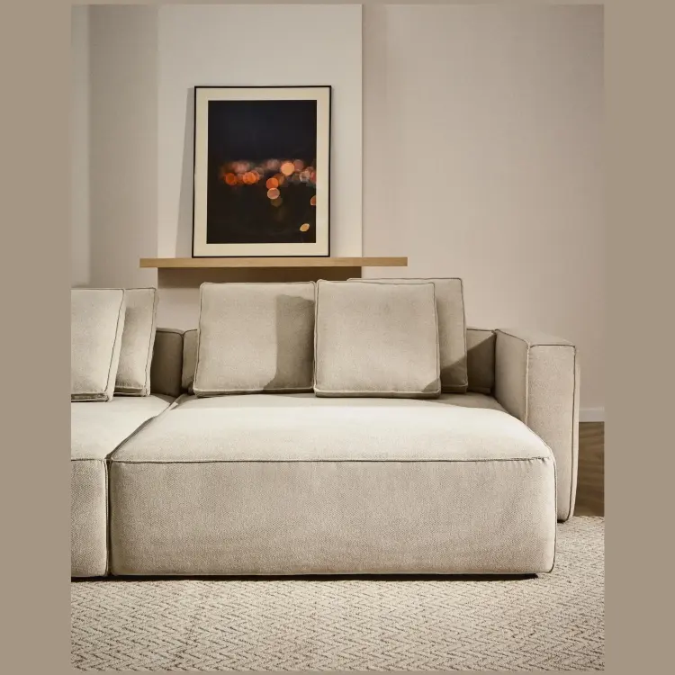 3-местный диван-кровать Marela бежевый шенилл с кушеткой слева, 276 см