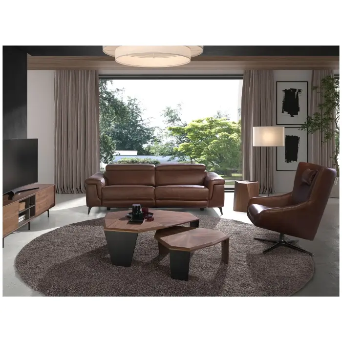 Ассиметричный журнальный столик 2136/MH2302A из ореха и черного ПВХ