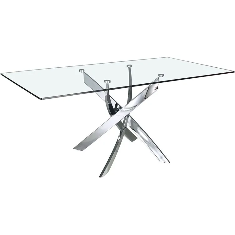 Стол обеденный прямоугольный F2133 /1061 стекло 160x95 с ножками из нержавеющей стали