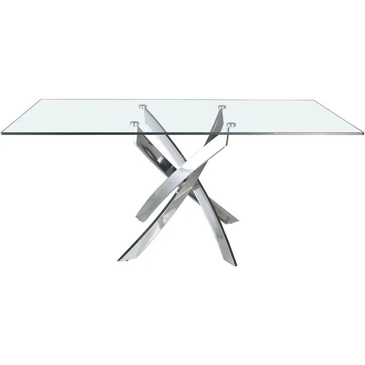 Стол обеденный прямоугольный F2133 /1061 стекло 160x95 с ножками из нержавеющей стали