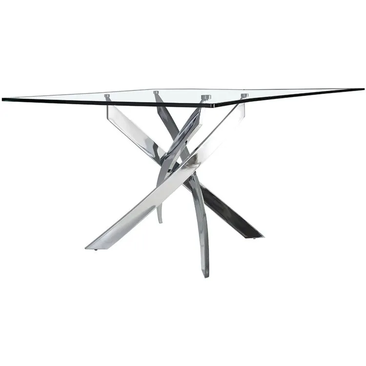 Стол обеденный прямоугольный F2133 /1061 стекло 160x95 с ножками из нержавеющей стали