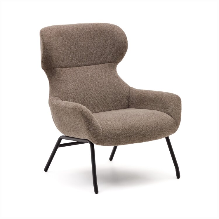 Belina Кресло из светло-коричневой синели и стали с черной отделкой