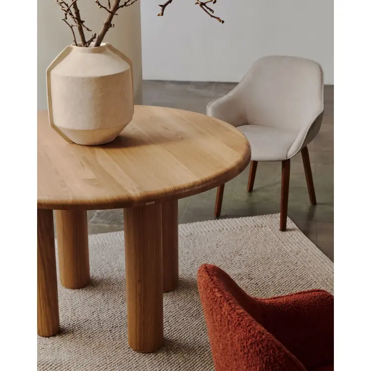 Aleli Стул из бежевой синели и ножками из ясеня с отделкой под орех