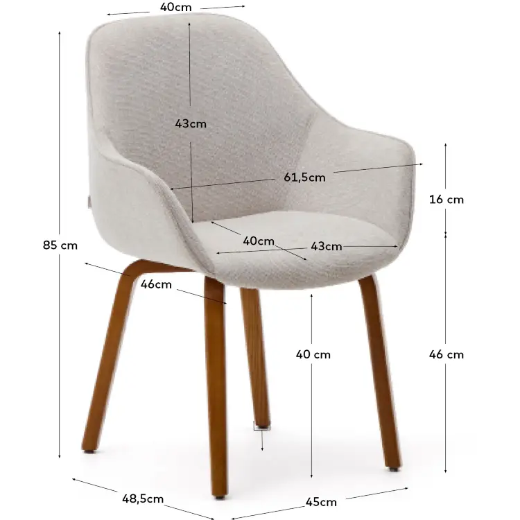 Aleli Стул из бежевой синели и ножками из ясеня с отделкой под орех