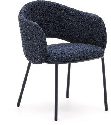 Стул Maina из плотной синей шенилловой ткани и стальными ножками с синей отделкой