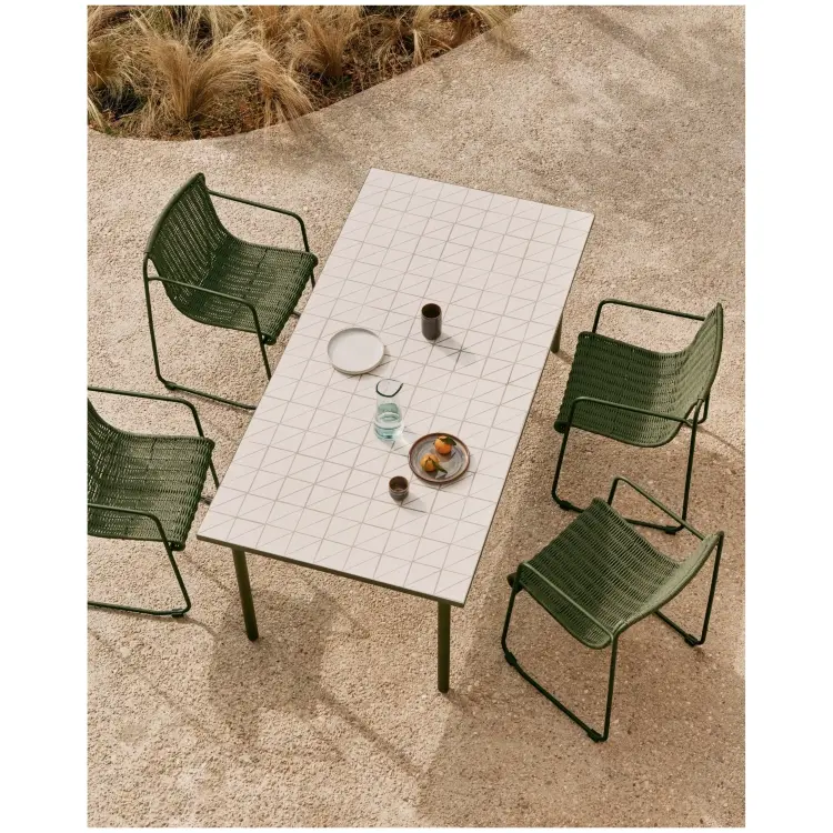 Уличный стол Maurina из стали зелёного цвета с керамической плиткой цвета экрю 223 x 101 см