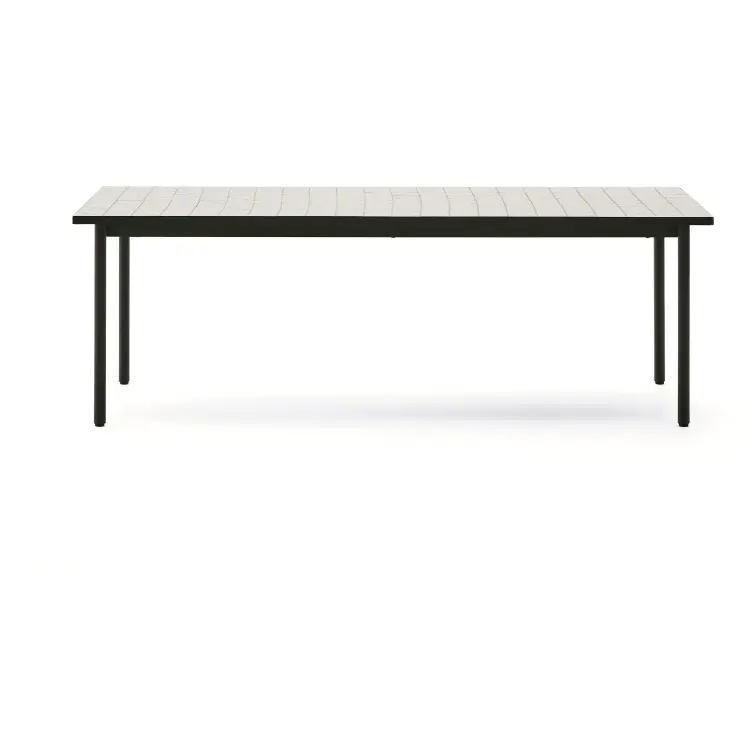 Уличный стол Maurina из стали зелёного цвета с керамической плиткой цвета экрю 223 x 101 см