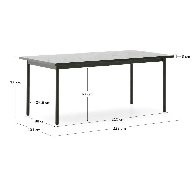 Уличный стол Maurina из стали зелёного цвета с керамической плиткой цвета экрю 223 x 101 см