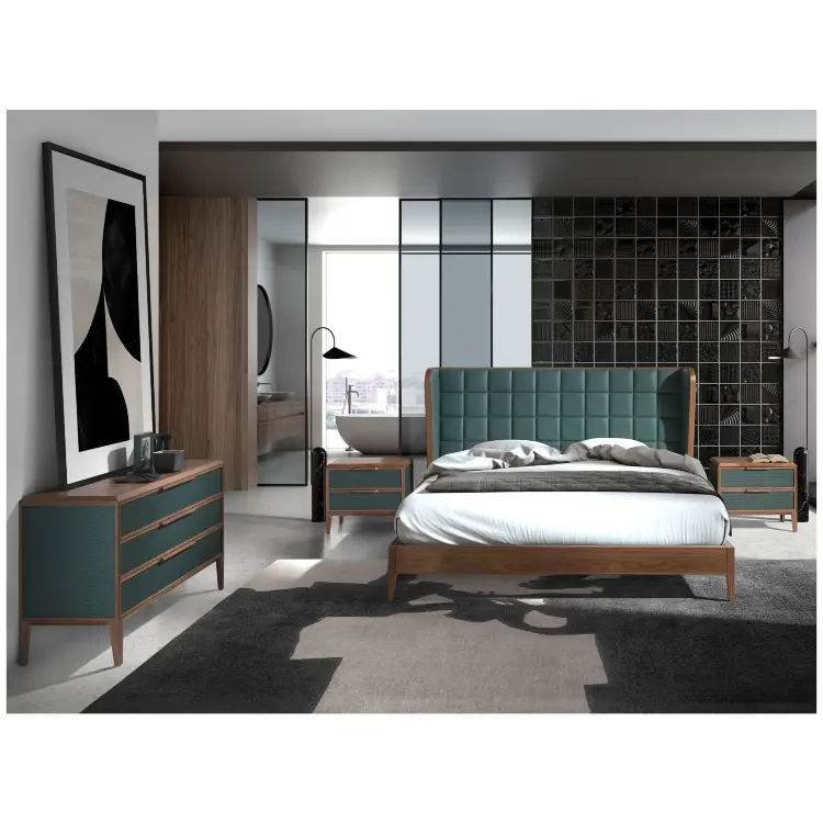 Кровать 7148/CP2305-B из экокожи темно-зеленого цвета