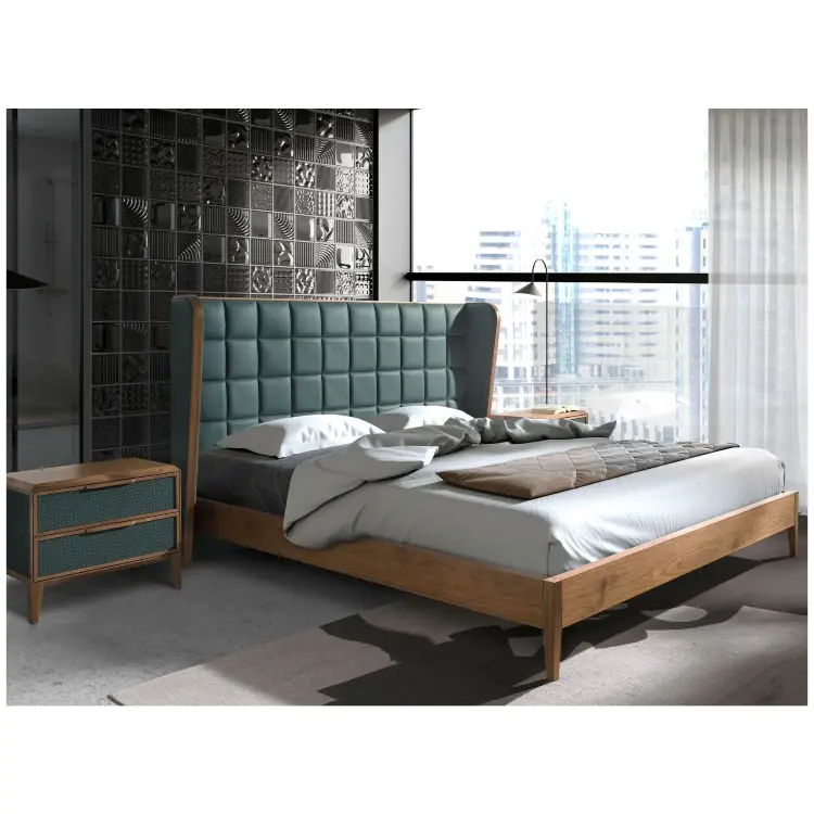 Кровать 7148/CP2305-B из экокожи темно-зеленого цвета