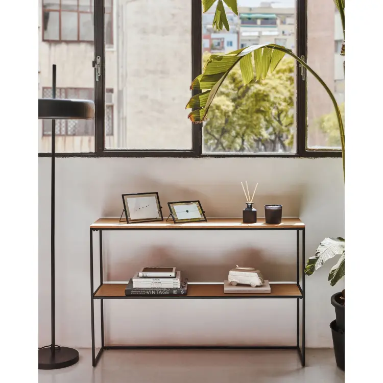 Yoana Консоль из дубового шпона и черного металла 120 x 80 cm