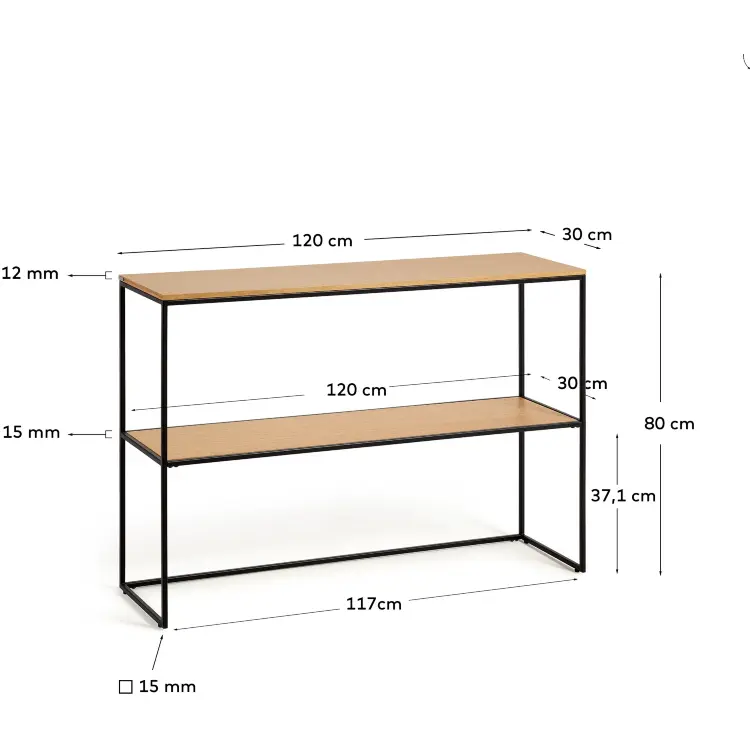 Yoana Консоль из дубового шпона и черного металла 120 x 80 cm